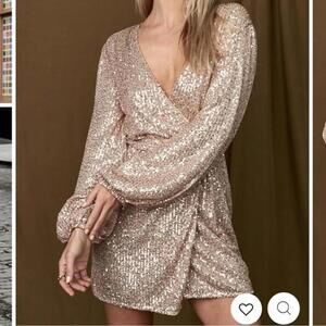 12th Tribe Gold Sequin Wrap Dress